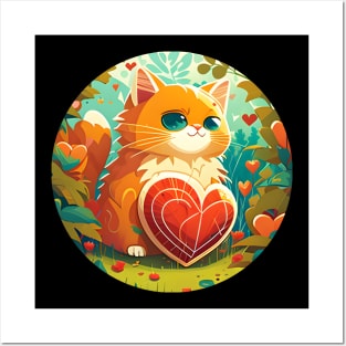 Orange Cat Heart In The Garden - Love Cats Posters and Art